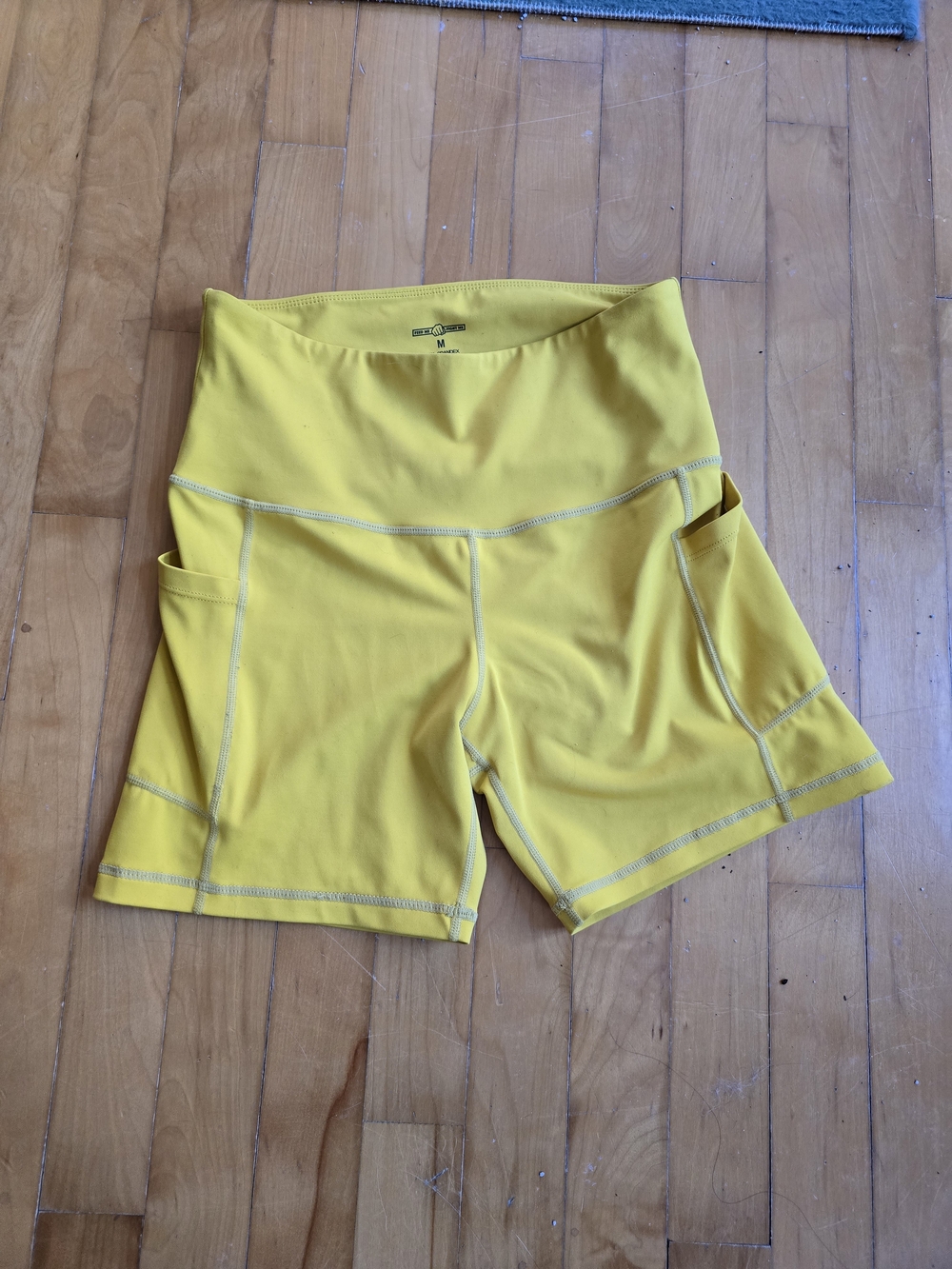Feed Me Fight Me Bright Yellow High-Rise Athletic Shorts with Side Pockets